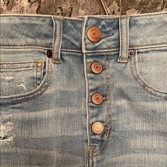 AMERICAN EAGLE Distressed Denim Mini Skirt Y2K Country Cowgirl Cottage - Picture 4 of 9